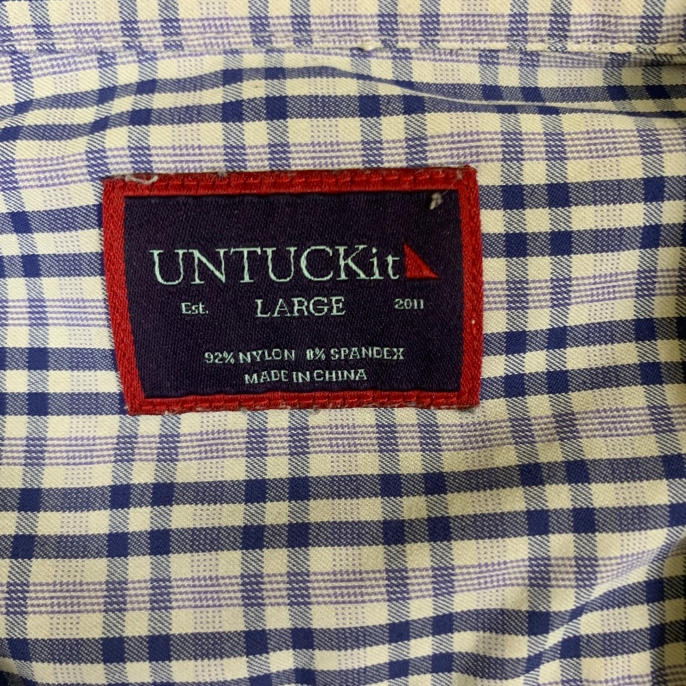 UNTUCKit Prunier Shirt Mens L Purple Plaid Stretch Short Sleeve Button Down - Picture 2 of 8